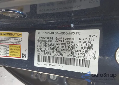 2018 Honda Accord Lx z USA, uszkodzony, nr VIN 1HGCV1F11JA014779